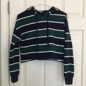 Charlotte Russe Navy/Green/White Cropped Hoodie